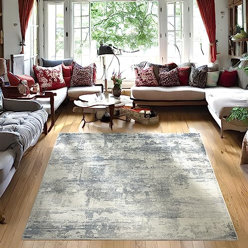 COZYLOOM Modern Rug 5' 3" x 7' 3" Indoor Abstract Area Rug Grey Distressed Floor Cover Indoor Accent Rug Low Profile Non-Shedding Throw Carpet for Living Room Bedroom Home Office Non Slip Floor Carpet