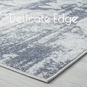 COZYLOOM Modern Rug 5' 3" x 7' 3" Indoor Abstract Area Rug Grey Distressed Floor Cover Indoor Accent Rug Low Profile Non-Shedding Throw Carpet for Living Room Bedroom Home Office Non Slip Floor Carpet