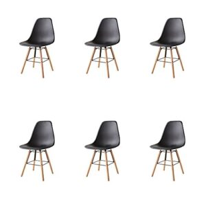 luckeu mid century modern dining chair set of 6, lounge side chairs with natural beech wood legs, pre assembled style dsw chairs plastic shell chair for kitchen, dining, bedroom, living room