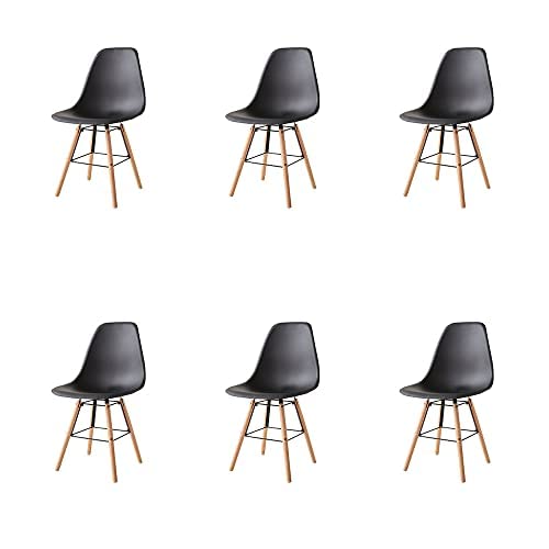 luckeu Mid Century Modern Dining Chair Set of 6, Lounge Side Chairs with Natural Beech Wood Legs, Pre Assembled Style DSW Chairs Plastic Shell Chair for Kitchen, Dining, Bedroom, Living Room