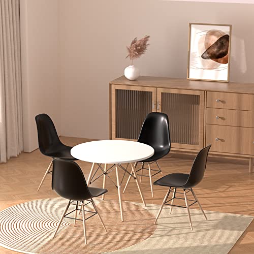 luckeu Mid Century Modern Dining Chair Set of 6, Lounge Side Chairs with Natural Beech Wood Legs, Pre Assembled Style DSW Chairs Plastic Shell Chair for Kitchen, Dining, Bedroom, Living Room