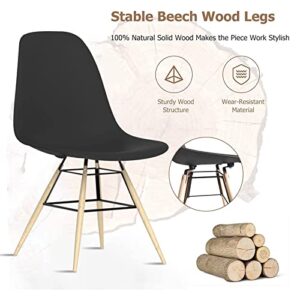 luckeu Mid Century Modern Dining Chair Set of 6, Lounge Side Chairs with Natural Beech Wood Legs, Pre Assembled Style DSW Chairs Plastic Shell Chair for Kitchen, Dining, Bedroom, Living Room
