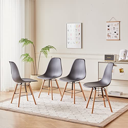 luckeu Mid Century Modern Dining Chair Set of 6, Lounge Side Chairs with Natural Beech Wood Legs, Pre Assembled Style DSW Chairs Plastic Shell Chair for Kitchen, Dining, Bedroom, Living Room