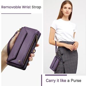 CaseMe Crossbody iPhone 13 Pro Max Phone Case Wallet RFID Protection with 10-Card Holder Zipper Bills Slot, Soft PU Leather Magnetic Flip Shoulder Strap iPhone 13 Pro Max Wallet Case for Women, Purple