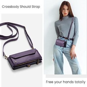 CaseMe Crossbody iPhone 13 Pro Max Phone Case Wallet RFID Protection with 10-Card Holder Zipper Bills Slot, Soft PU Leather Magnetic Flip Shoulder Strap iPhone 13 Pro Max Wallet Case for Women, Purple