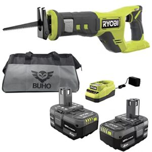ryobi cordless reciprocating saw bundle with 18v reciprocating saw, (2 each) 4.0 ah batteries, 18-volt lithium-ion charger, and 16 inch buho tool bag