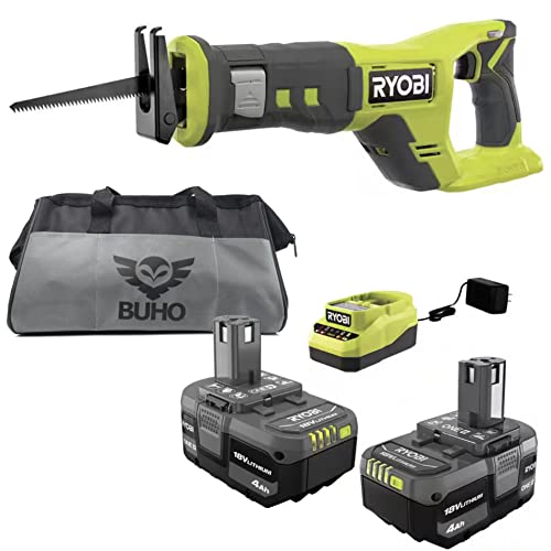 Ryobi Cordless Reciprocating Saw Bundle with 18V Reciprocating Saw, (2 each) 4.0 Ah Batteries, 18-Volt Lithium-Ion Charger, and 16 Inch Buho Tool Bag