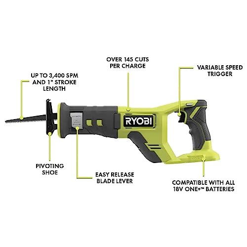 Ryobi Cordless Reciprocating Saw Bundle with 18V Reciprocating Saw, (2 each) 4.0 Ah Batteries, 18-Volt Lithium-Ion Charger, and 16 Inch Buho Tool Bag