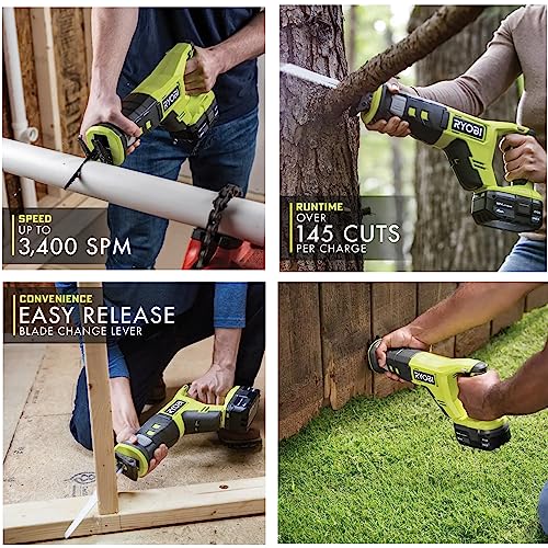 Ryobi Cordless Reciprocating Saw Bundle with 18V Reciprocating Saw, (2 each) 4.0 Ah Batteries, 18-Volt Lithium-Ion Charger, and 16 Inch Buho Tool Bag