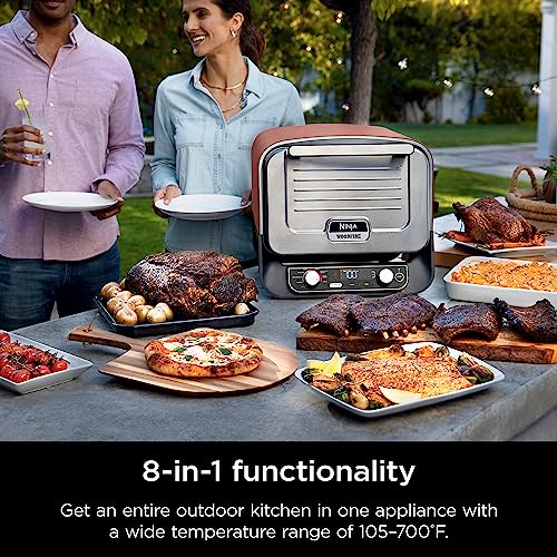 Ninja OO101 Woodfire 8-in-1 Outdoor Oven, Pizza Oven, 700°F High Heat Roaster, BBQ Smoker, Woodfire Technology, Pellets for Woodfire Flavor, Weather Resistant, Portable, Electric, Terracotta Red