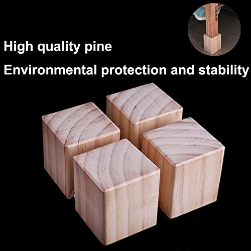 apdm 4 Pack Solid Wood Furniture Legs, Natural Square Wood Furniture Risers, Wooden Extenders for Tables, Sofas, Armchairs, Cabinets (5x5x5cm,5 cm Taller)