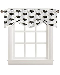 tie-up valance curtains for window - happy valentine's day gold love black and white heart kitchen valance - light filtering valance curtains short curtains with adjustable tie 42"x12"