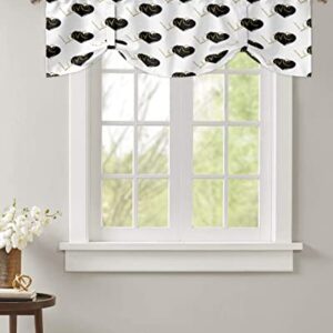 Tie-Up Valance Curtains for Window - Happy Valentine's Day Gold Love Black and White Heart Kitchen Valance - Light Filtering Valance Curtains Short Curtains with Adjustable Tie 42"x12"