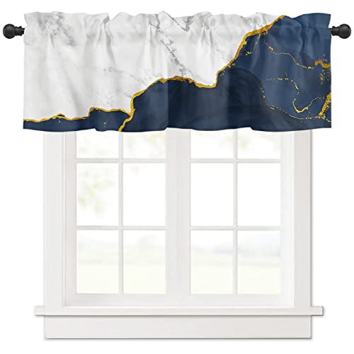 COLCE Valances for Windows Wild Marble Pattern Gold Navy White Ombre Curtain Valance for Kitchen Basement Window Curtain Decorative Rod Pocket Short Winow Valance Curtains 54" W x 18" L