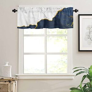 COLCE Valances for Windows Wild Marble Pattern Gold Navy White Ombre Curtain Valance for Kitchen Basement Window Curtain Decorative Rod Pocket Short Winow Valance Curtains 54" W x 18" L