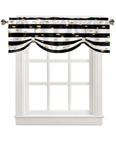 livencher tie-up valance curtains for window - black and white stripe gold polka dot kitchen valance - light filtering valance curtains short curtains with adjustable tie 42"x12"