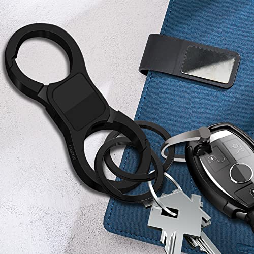 LDJZON Key Chain Quick Release Spring with 4 Key Rings Car Keychain for Men and Women (Black)