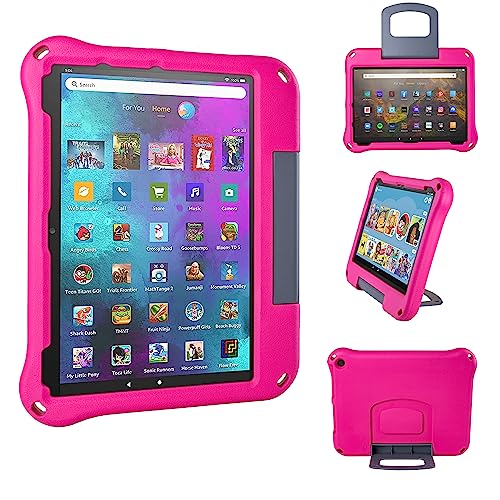 Fire HD 10 Tablet Case for Kids (2021 Release, 11th Generation), Oqddqo Amazon Kindle 10 Plus Case, Incompatible with iPad, Specially Strengthened Four-Corner Double-Layer Shock with Bracket - Rose