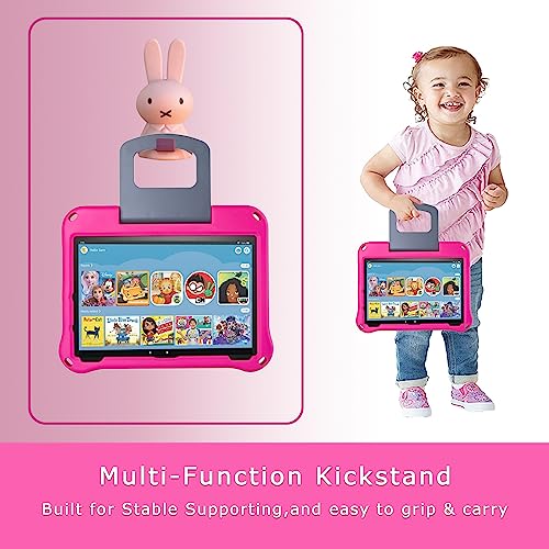 Fire HD 10 Tablet Case for Kids (2021 Release, 11th Generation), Oqddqo Amazon Kindle 10 Plus Case, Incompatible with iPad, Specially Strengthened Four-Corner Double-Layer Shock with Bracket - Rose