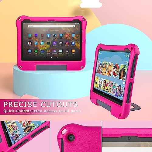 Fire HD 10 Tablet Case for Kids (2021 Release, 11th Generation), Oqddqo Amazon Kindle 10 Plus Case, Incompatible with iPad, Specially Strengthened Four-Corner Double-Layer Shock with Bracket - Rose