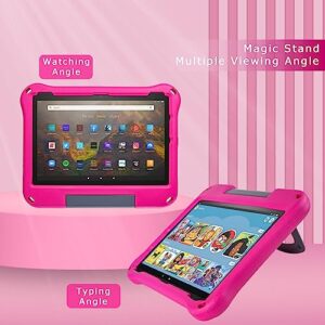 Fire HD 10 Tablet Case for Kids (2021 Release, 11th Generation), Oqddqo Amazon Kindle 10 Plus Case, Incompatible with iPad, Specially Strengthened Four-Corner Double-Layer Shock with Bracket - Rose