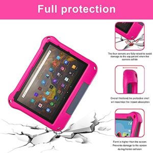 Fire HD 10 Tablet Case for Kids (2021 Release, 11th Generation), Oqddqo Amazon Kindle 10 Plus Case, Incompatible with iPad, Specially Strengthened Four-Corner Double-Layer Shock with Bracket - Rose