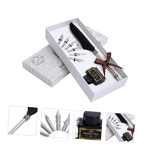 MAGICLULU Quill Dip Pen 1 Set Dip Pen Business Suit Retro Decor Quill-pen Set Pen Gift Dip Pen Supplies Appendix Stainless Steel European Style Black Calligraphy Pens Gift Retro Quill Pen