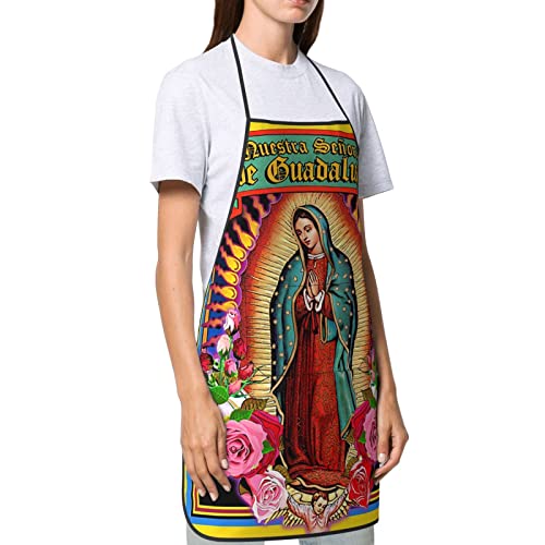 Our Lady of Guadalupe Virgin Mary Aprons for Women Men Two Pocket Chef Suitable Kitchen Creative Cooking Baking Party