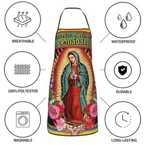 Our Lady of Guadalupe Virgin Mary Aprons for Women Men Two Pocket Chef Suitable Kitchen Creative Cooking Baking Party