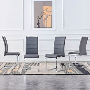 fatfish modern dining chairs, pu faux leather high back upholstered side chair transverse stripe backrest design for dining room kitchen vanity patio club guest office chair (set of 4) (gray+pu)