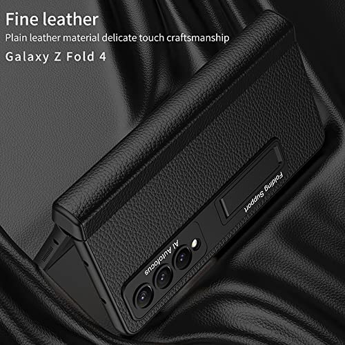 BRAND SET 𝐙 𝐅𝐨𝐥𝐝 𝟒 𝐂𝐚𝐬𝐞, Plain Leather Material Galaxy Z Fold 4 Case with S Pen Holder and Kickstand, All-Inclusive Hinged Phone Case&Cover Suitable for Samsung Galaxy Fold 4 Series(txw)