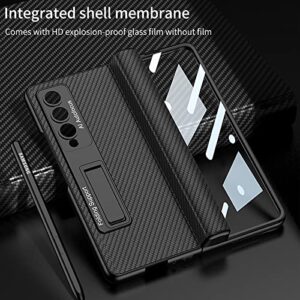 BRAND SET 𝐙 𝐅𝐨𝐥𝐝 𝟒 𝐂𝐚𝐬𝐞, Plain Leather Material Galaxy Z Fold 4 Case with S Pen Holder and Kickstand, All-Inclusive Hinged Phone Case&Cover Suitable for Samsung Galaxy Fold 4 Series(txw)