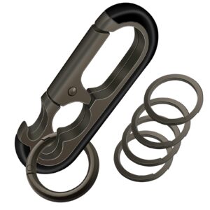 ldjzon heavy duty key chain bottle opener quick release car keychain with 4 key rings for men and women (dark grey&black)