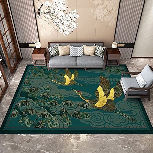 3D Printed Carpet Green Yellow Animal Crane Pattern Machine Washable Rug,Anti Slip Backing Rugs,Modern Indoor Plush Carpet for Home Decor 8x10 Feet / 240x300 cm