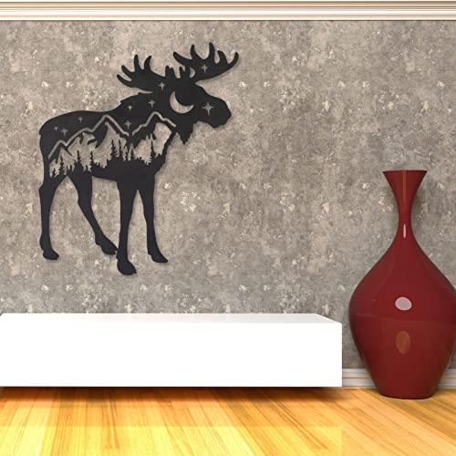 Fayholy Metal Moose Wall Art, Metal Wall Decor, Wall Hangings, Home Decoration, Moose Mountain Wall Art, Metal Deer Wall Art, Living Room Decor (Black, 26"x27" | 65x69 cm)