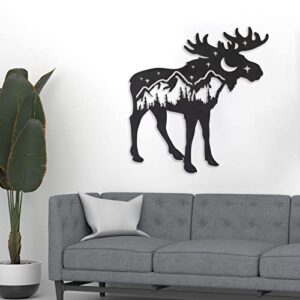 Fayholy Metal Moose Wall Art, Metal Wall Decor, Wall Hangings, Home Decoration, Moose Mountain Wall Art, Metal Deer Wall Art, Living Room Decor (Black, 26"x27" | 65x69 cm)