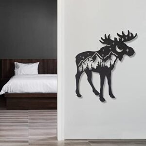 Fayholy Metal Moose Wall Art, Metal Wall Decor, Wall Hangings, Home Decoration, Moose Mountain Wall Art, Metal Deer Wall Art, Living Room Decor (Black, 26"x27" | 65x69 cm)