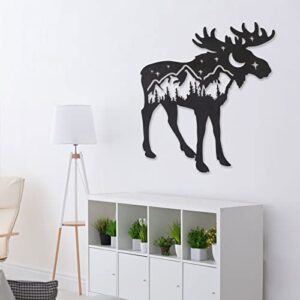 Fayholy Metal Moose Wall Art, Metal Wall Decor, Wall Hangings, Home Decoration, Moose Mountain Wall Art, Metal Deer Wall Art, Living Room Decor (Black, 26"x27" | 65x69 cm)