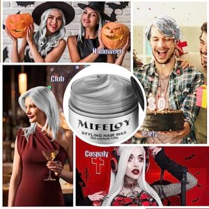 Silver White Temporary Hair Color Wax with Cape Ear Cover Gloves, Instant Natural Hairstyle Cream, Styling Pomades for Girl Women, Disposable Coloring Mud for Party Cosplay DIY Halloween,4.23oz