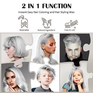 Silver White Temporary Hair Color Wax with Cape Ear Cover Gloves, Instant Natural Hairstyle Cream, Styling Pomades for Girl Women, Disposable Coloring Mud for Party Cosplay DIY Halloween,4.23oz