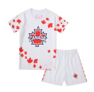 dreamecho canada sports soccer football boys kids youth jersey shirt kit shorts set (age 8-10 yr)