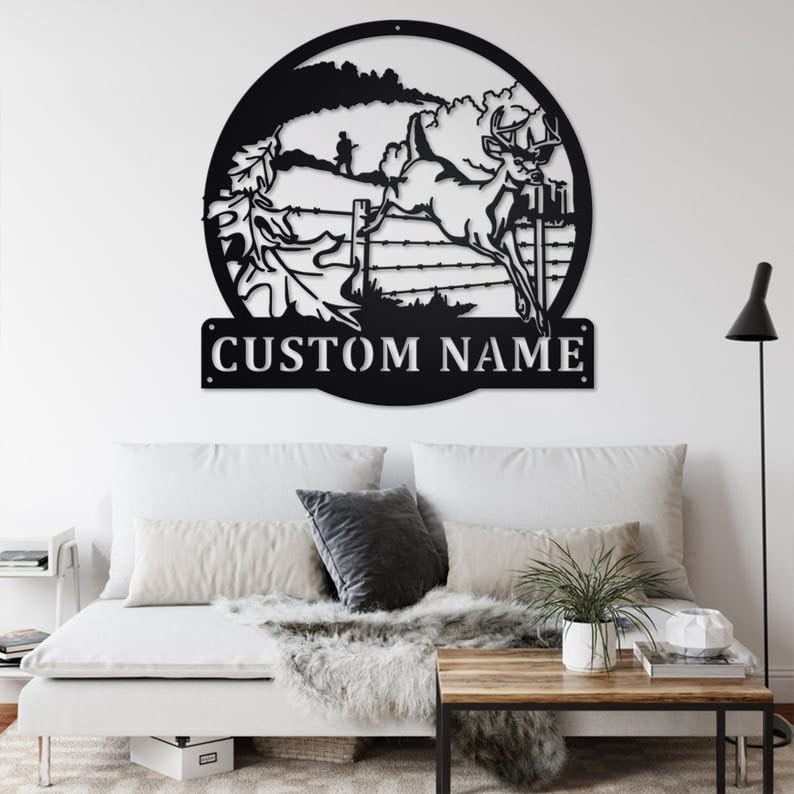 INDOCHI Custom Buck Deer Metal Wall Art, Personalized Buck Deer Name Sign Decoration For Room, Buck Deer Home Decor, Custom Buck Deer