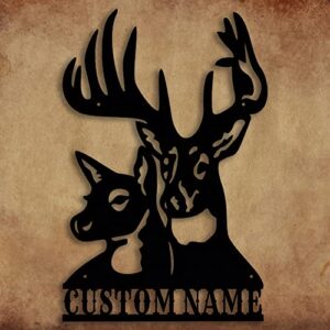 Couple Deer Head Monograms Custom Name Metal Wall Art, Deer Head Decorations Personalized Custom Monogram Hunting Hunter Inspired Decorative Accent Home Decor Sign For Rustic Home Wall