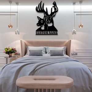 Couple Deer Head Monograms Custom Name Metal Wall Art, Deer Head Decorations Personalized Custom Monogram Hunting Hunter Inspired Decorative Accent Home Decor Sign For Rustic Home Wall