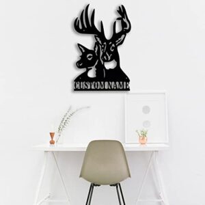 Couple Deer Head Monograms Custom Name Metal Wall Art, Deer Head Decorations Personalized Custom Monogram Hunting Hunter Inspired Decorative Accent Home Decor Sign For Rustic Home Wall