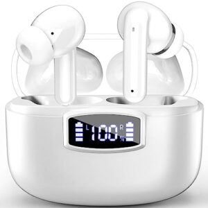 wireless earbuds,bluetooth 5.3 headphones build in noise cancelling, bluetooth earbuds with led power display, hi-fi stereo, touch control, waterproof/sweatproof wireless headphones for ios/android