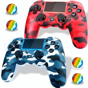 pgyfdal 2 pack wireless controller for ps4/pro/pc, gamepad with usb cable/1000mah battery/dual vibration/6-axis motion sensor/3.5mm audio jack/multi touch pad/share button (red and blue)