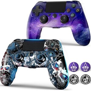 xisoguu 2 pack wireless controller for ps4, wireless remote control compatible with playstation 4/slim/pro,with double shock/audio/six-axis motion sensor (black graffiti)