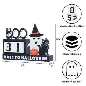 Halloween Decorations Indoor, DECSPAS Wooden Halloween Countdown Calendar Halloween Decor, Movable Numeral Block Ghost Cat Hocus Pocus Decorations, Boo DAYS TO HALLOWEEN Sign Gothic Decor for Home