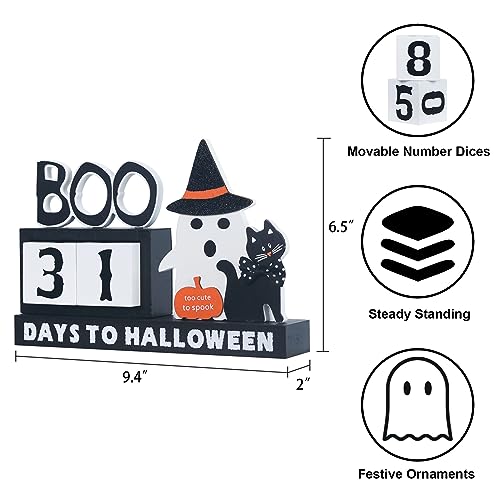 Halloween Decorations Indoor, DECSPAS Wooden Halloween Countdown Calendar Halloween Decor, Movable Numeral Block Ghost Cat Hocus Pocus Decorations, Boo DAYS TO HALLOWEEN Sign Gothic Decor for Home